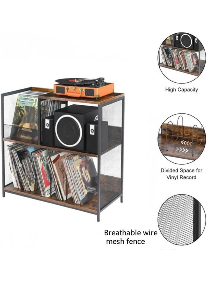 WALALLA All-in-One Vinyl Solution: 3-Tier Turntable Stand with Record Storage Cabinet & Speaker Shelf, Multi-Functional Record Player Table for Living Room Setup - Image 2