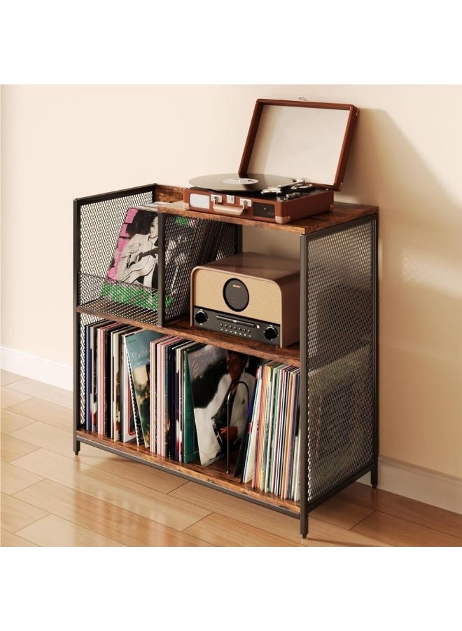 WALALLA All-in-One Vinyl Solution: 3-Tier Turntable Stand with Record Storage Cabinet & Speaker Shelf, Multi-Functional Record Player Table for Living Room Setup - Image 1