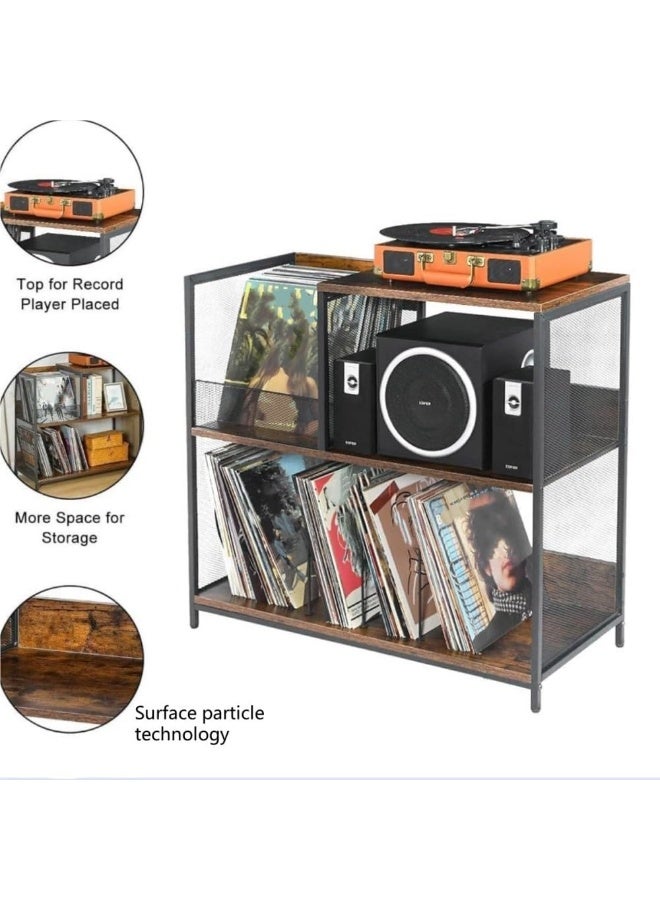 WALALLA All-in-One Vinyl Solution: 3-Tier Turntable Stand with Record Storage Cabinet & Speaker Shelf, Multi-Functional Record Player Table for Living Room Setup - Image 5