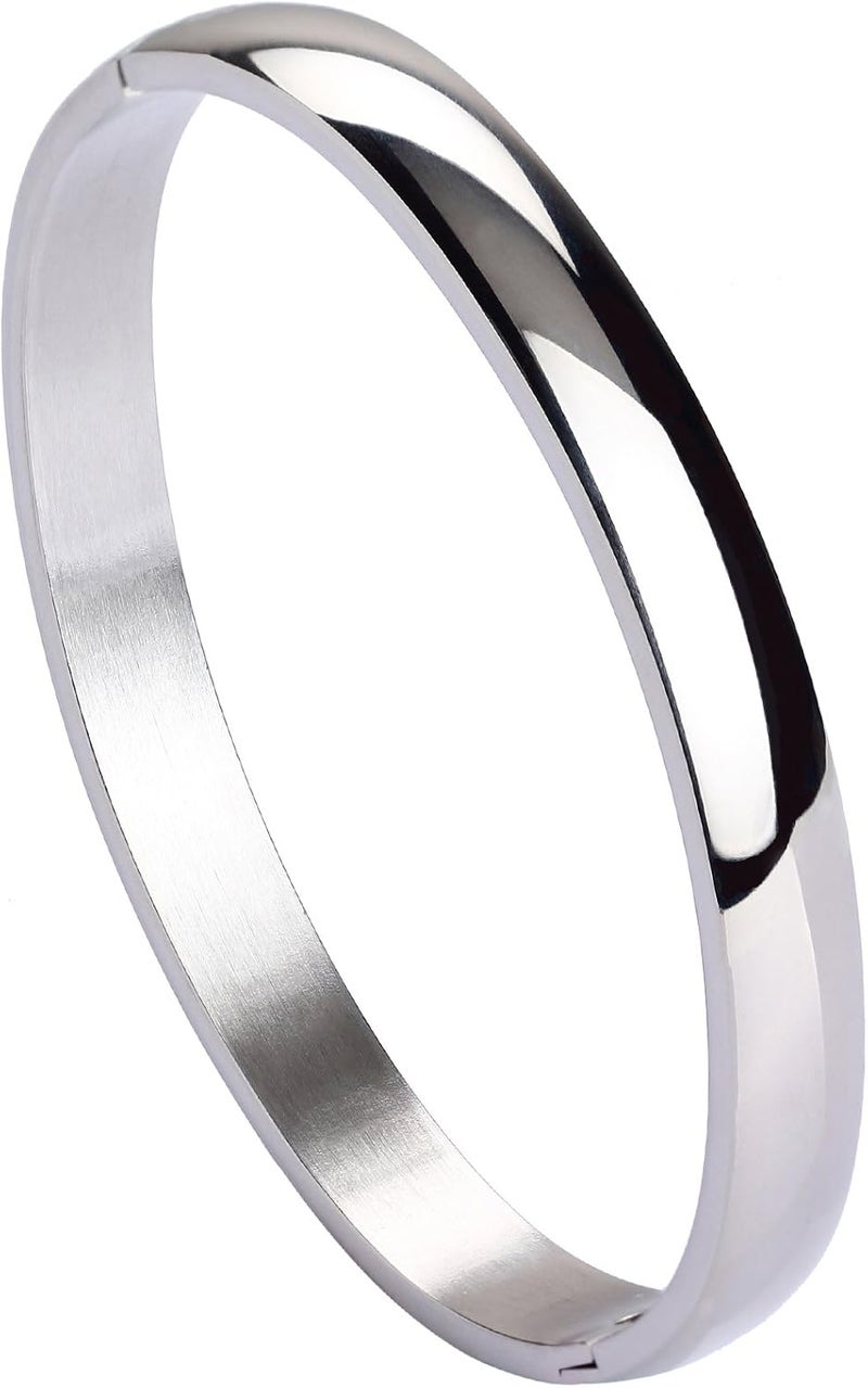 Milakoo Womens Bangle 8MM Stainless Steel Bracelet Oval Polished Finish Cuff Bangle 6.7" - Image 1