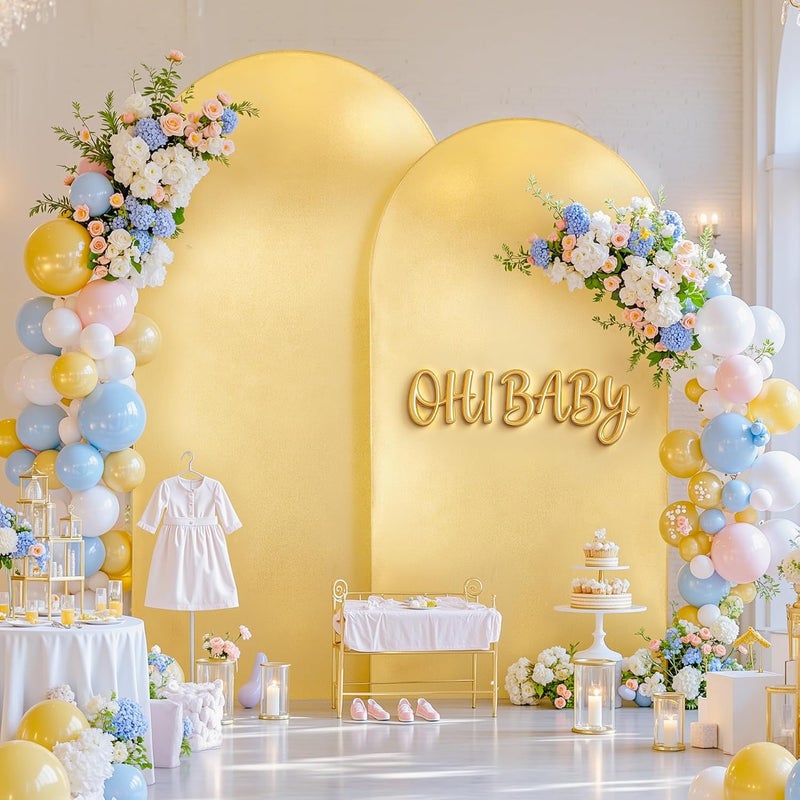 Suppromo Gold Yellow Arch Covers 7.2 and 6ft Sequin Sparkly Birthday Party Arch Backdrop Covers Set of 2 Spandex Shimmer Balloon Arch Stand Cover for Wedding Bridal Shower Baby Shower Photo Arches Background - Image 2