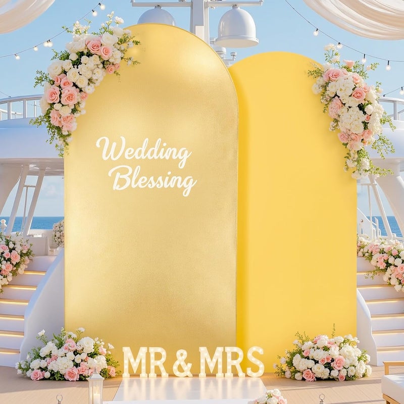 Suppromo Gold Yellow Arch Covers 7.2 and 6ft Sequin Sparkly Birthday Party Arch Backdrop Covers Set of 2 Spandex Shimmer Balloon Arch Stand Cover for Wedding Bridal Shower Baby Shower Photo Arches Background - Image 3