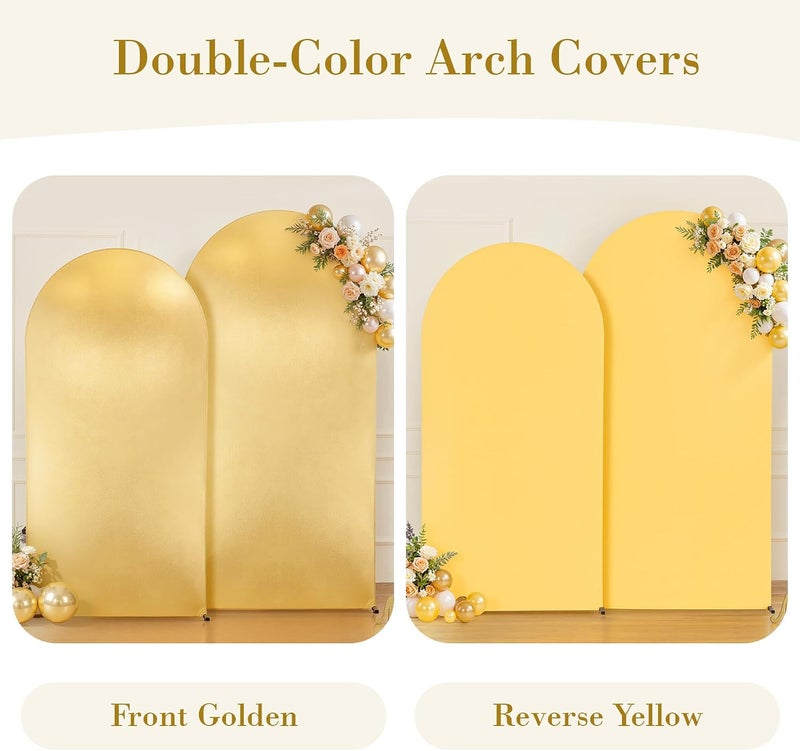 Suppromo Gold Yellow Arch Covers 7.2 and 6ft Sequin Sparkly Birthday Party Arch Backdrop Covers Set of 2 Spandex Shimmer Balloon Arch Stand Cover for Wedding Bridal Shower Baby Shower Photo Arches Background - Image 4