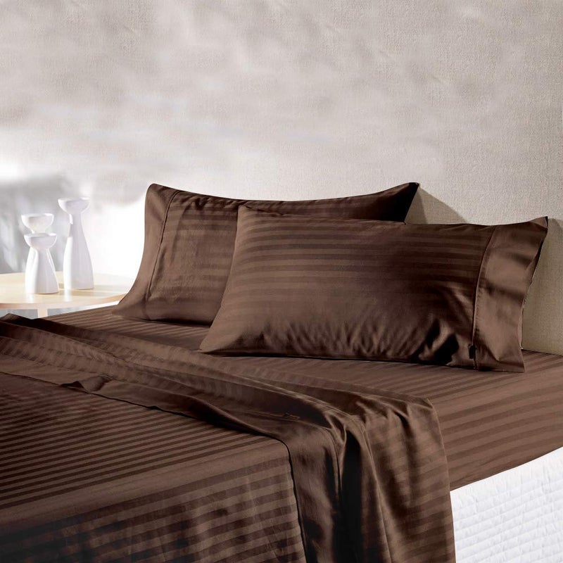 TIB 210 TC Satin Cotton Stripe Double Size Duvet Cover/Quilt Cover for Double Bed(90 * 90 inch), Coffee - Image 2