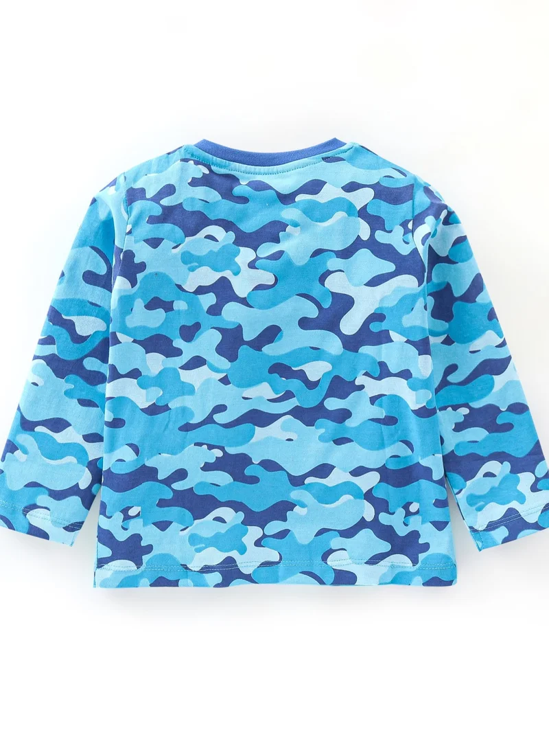 babyhug Babyhug 100% Cotton Full Sleeves T-Shirt With Dino & Camo Graphics- Blue