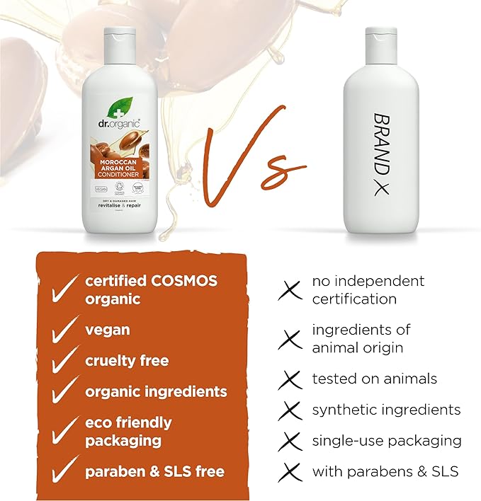 dr.organic Dr Organic Moroccan Argan Oil Conditioner Revitalising Natural Vegan CrueltyFree Paraben SLSFree Recyclable Recycled Ocean Bound Plastic Certified Organic 265ml Packaging may vary - Image 4