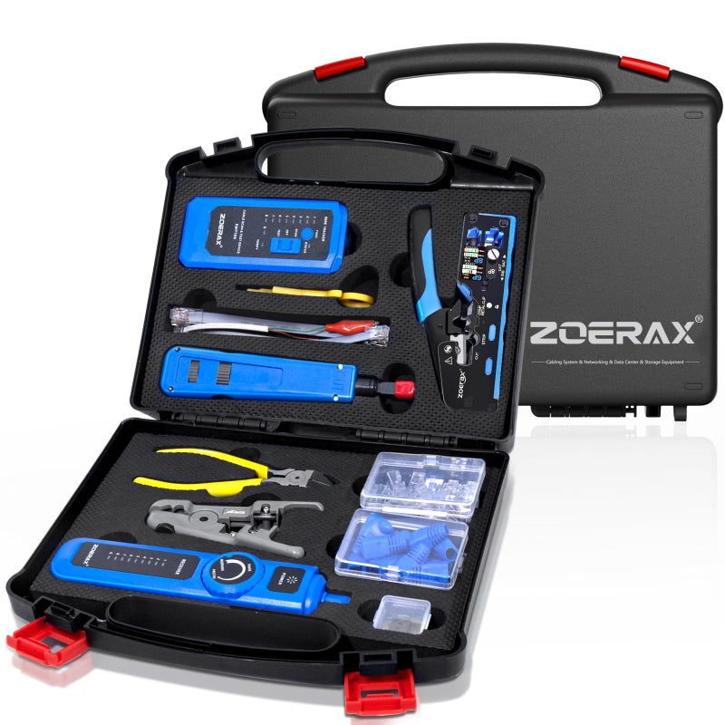 Zoerax Professional Network Tool Kit ZOERAX 14 in 1 RJ45 Crimp Tool Cat6 Pass Through Connectors and Boots Cable Tester Wire Stripper Ethernet Punch Down Tool - Image 2