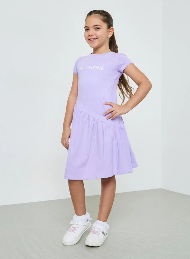 ستايلي Girls Lilac Round Neck Cotton T-Shirt Dress