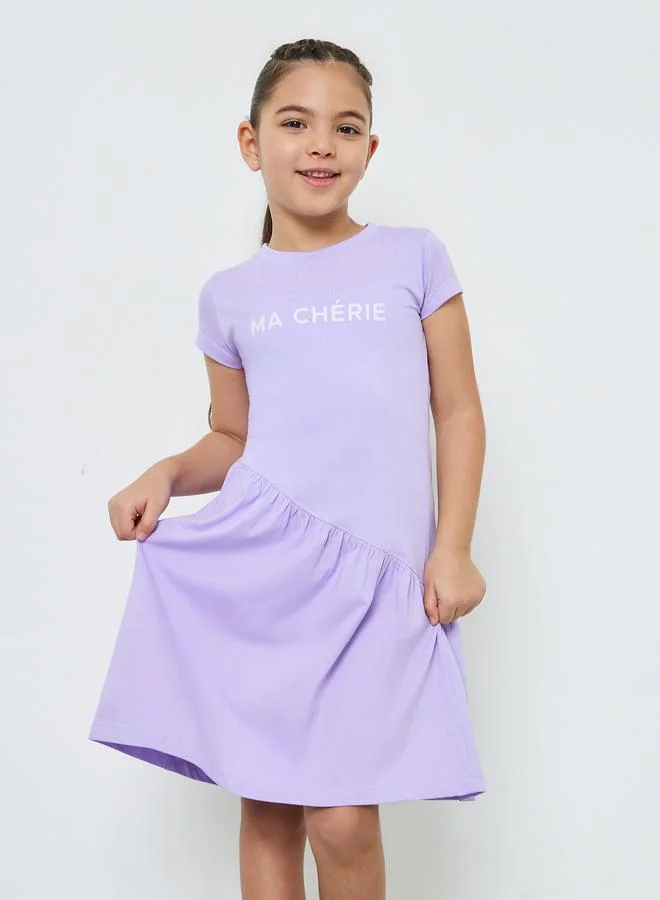 ستايلي Girls Lilac Round Neck Cotton T-Shirt Dress