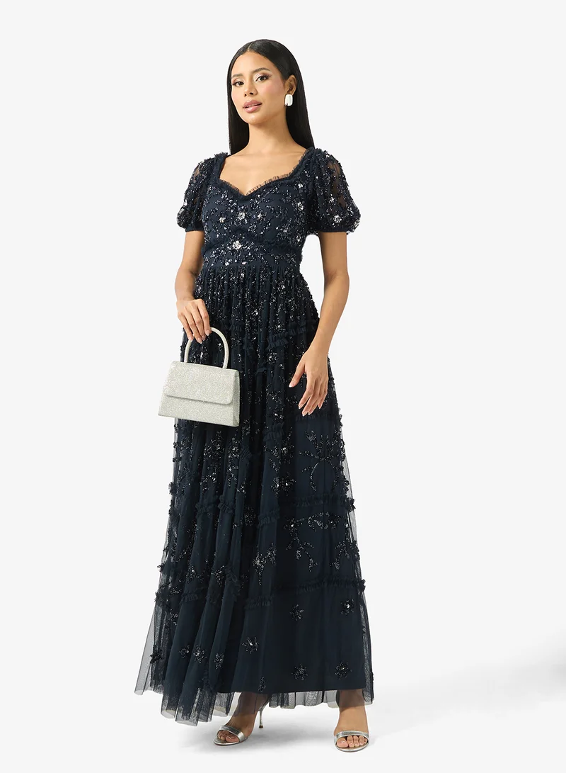 Embellished Short Sleeve Maxi Dress