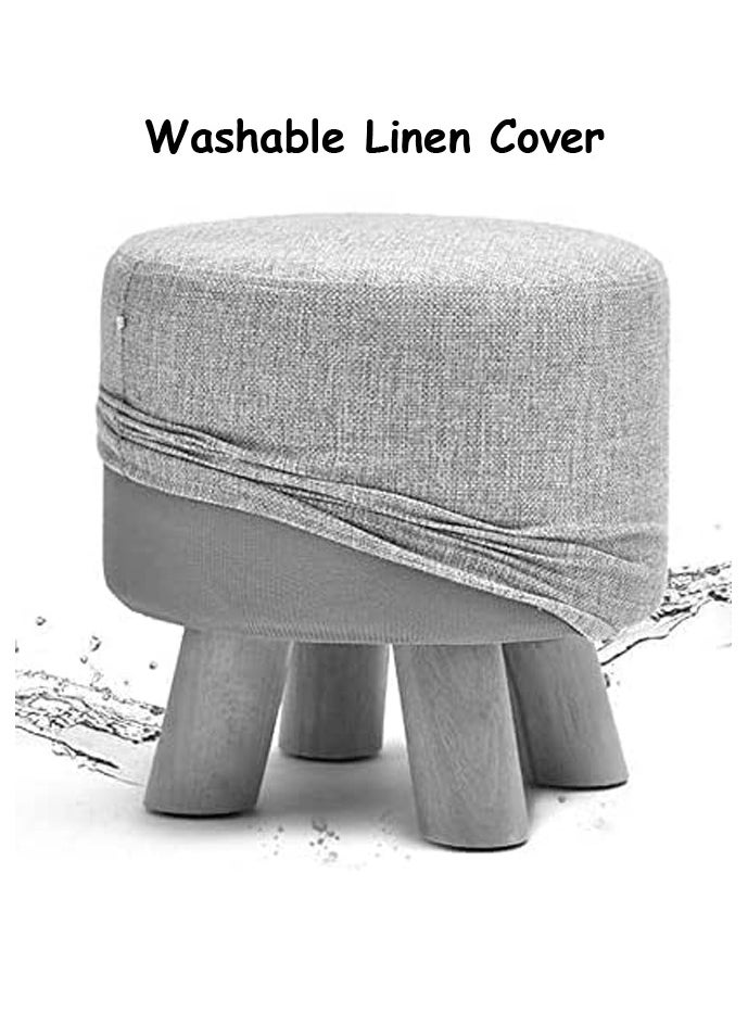 LINGWEI Round Foot Stool with Non Skid Wooden Legs Modern Linen Pouffe Chair with Removable Cover  - Image 3