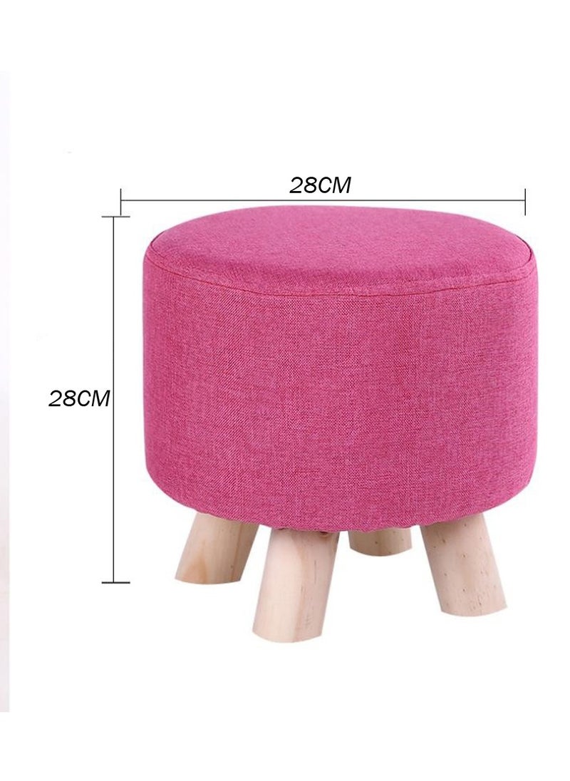 LINGWEI Round Foot Stool with Non Skid Wooden Legs Modern Linen Pouffe Chair with Removable Cover  - Image 5