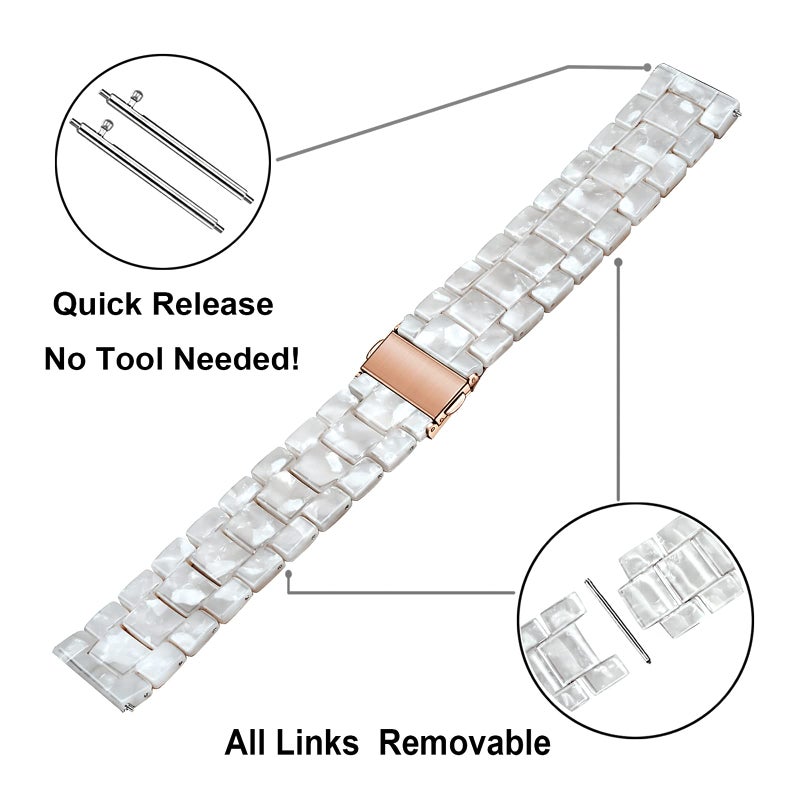 TRUMiRR Band for Garmin Vivoactive 4S/Venu 2S/Venu 3S/Vivomove 3S/Forerunner 265S Women, 18mm Resin Watchband Stainless Steel Buckle Strap for Fossil Women's Gen 6 42mm/Gen 5E 42mm,Rose Gold White - Image 3