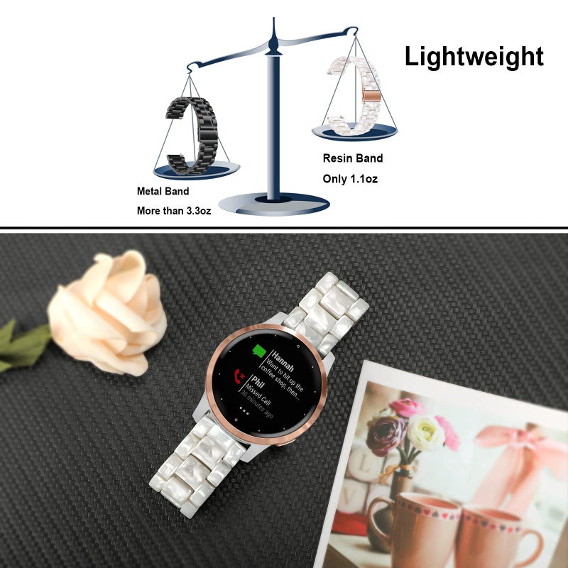 TRUMiRR Band for Garmin Vivoactive 4S/Venu 2S/Venu 3S/Vivomove 3S/Forerunner 265S Women, 18mm Resin Watchband Stainless Steel Buckle Strap for Fossil Women's Gen 6 42mm/Gen 5E 42mm,Rose Gold White - Image 5