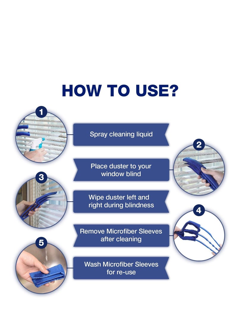 Excefore 2 Pack Window Blind Cleaner Duster Tool with 6 Each Microfiber Sleeves, Blind Cleaner Tools for Window Blinds, Jalousie Shutter, Air Conditioner - Image 4