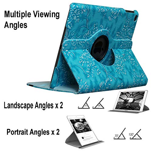JYtrend Smart Case for iPad 5th / 6th Generation (9.7") with Pencil Holder, Rotating Stand Magnetic Auto Wake Sleep Cover for 2017/2018 iPad 9.7 Model A1893 A1954 A1822 A1823 (Embossed Blue Flower) - Image 4