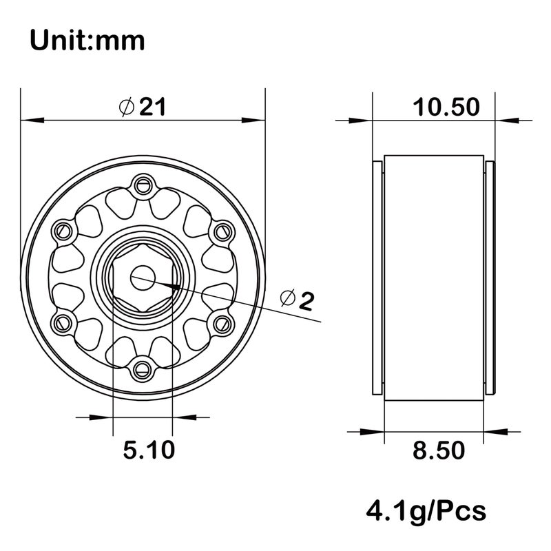 MEUS RACING 0.7 Beadlock Wheels Rims Wheel for Axial SCX30 Redcat Ascent-32 1/30 1/32 RC Crawler Upgrades (Type B, Silver) - Image 2