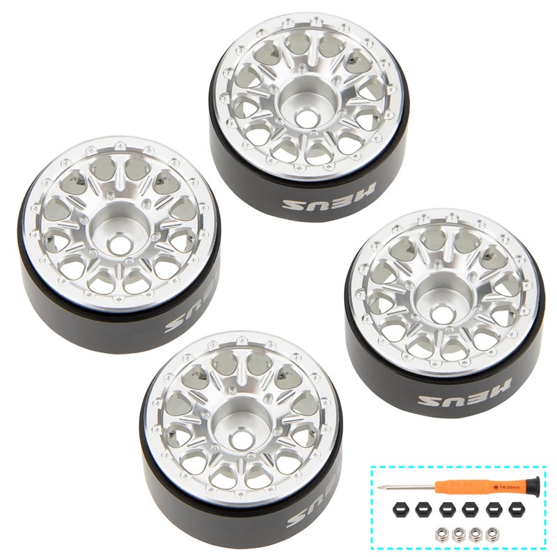 MEUS RACING 0.7 Beadlock Wheels Rims Wheel for Axial SCX30 Redcat Ascent-32 1/30 1/32 RC Crawler Upgrades (Type B, Silver) - Image 3