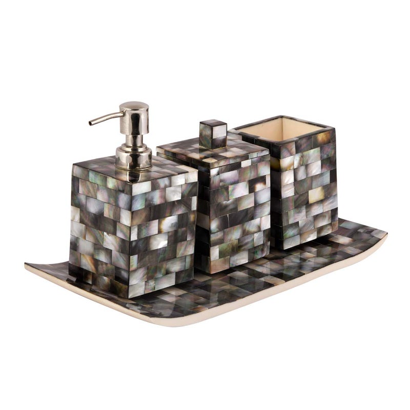 THE TRENDING ZONE THE TRENDING ZONE Duncan Luxury Bath Set Grey MOP Crafted Out of Natural MOP Bathroom Accessories for Home Bathroom Decor Set of 4 Components  - Image 4