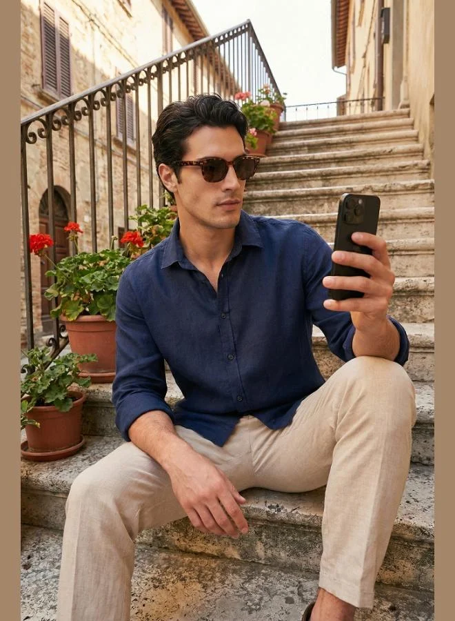 Buratti Buratti Cotton Regular Fit Classic Collar Long Sleeve 100% Linen Shirt Men's SHIRT CF26S1210000