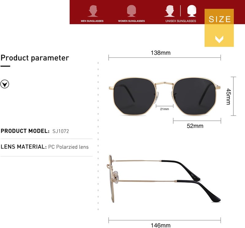 Sojos Simple multi-feature practical build SOJOS Square Polarized Sunglasses for Women Men Small Hexagonal Polygon Mirrored Lens SJ1072 Experience optimized build - Image 4
