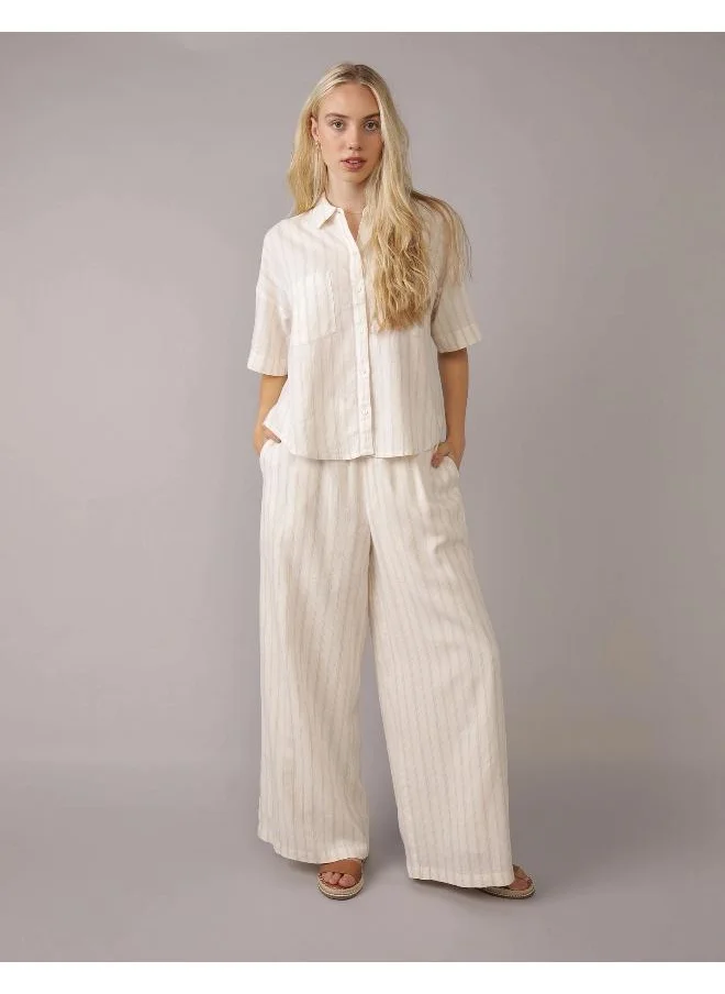 امريكان ايجل AE Linen-Blend Short-Sleeve Button-Up Shirt