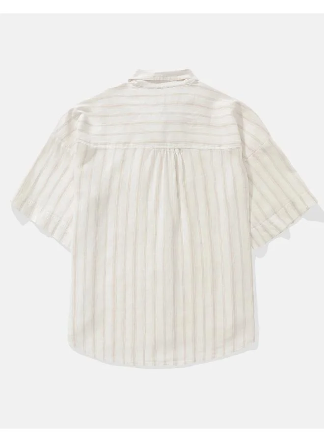 امريكان ايجل AE Linen-Blend Short-Sleeve Button-Up Shirt