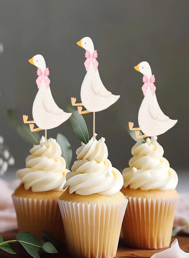 Finduat 30 Pcs Silly Goose Cupcake Toppers Birthday White Goose Baby Shower Theme Decorations Party Supplies for Cake Decorations Birthday Party Supplies - Image 1
