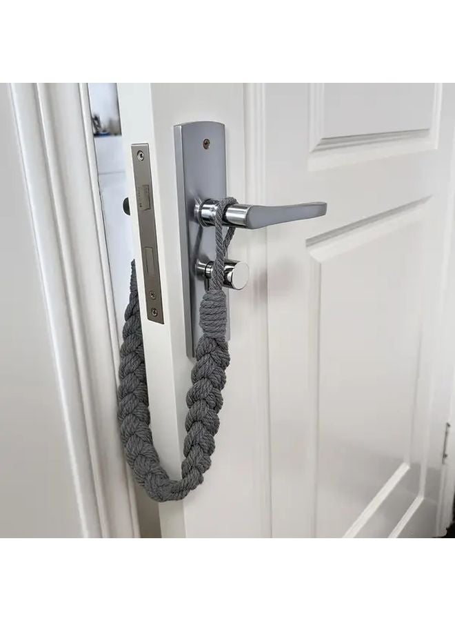 Gray Rope Silent Door Stopper Handwoven Fabric Wedge Floor Wall Protection - Image 3