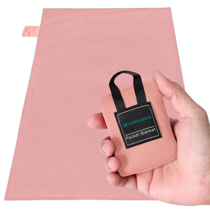 Odoland Beach Blanket Picnic Blanket, 43.3" x 27.5" SandProof Waterproof Outdoor Pocket Blanket with Portable Bag, Foldable Lightweight Sand Free Beach Mat for 1 People Hiking, Camping, Travel, Pink - Image 1