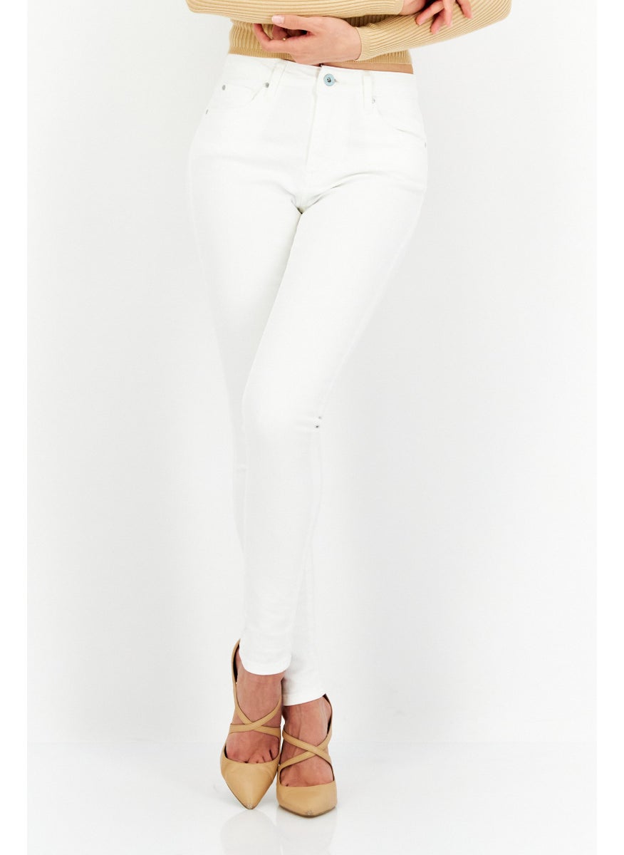 Pepe Jeans Women Skinny Fit Plain Non-Stretchable Jeans, Off White  - Image 1