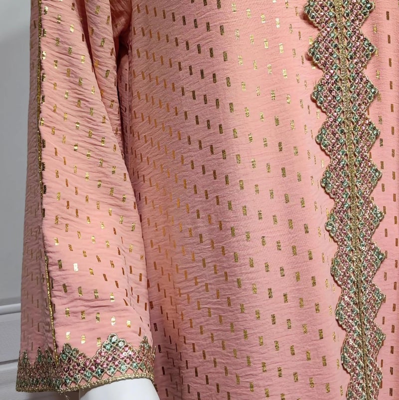 FPOVFPO Womens Muslim Abaya Dress One-Piece V Neck Bronzing Dress Islamic Full Length Kaftan Daily Casual Dress Pink - Image 5