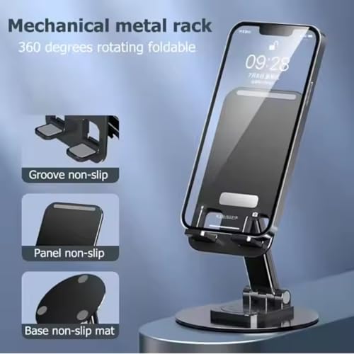 TAZLYN Mobile Stand for Desk Phone Stand for Desk 360°Rotatable & Foldable All Smartphone Tablet Mobile Stand for Compatible Base Multiple adjustments of Height and Angle(Black) - Image 2