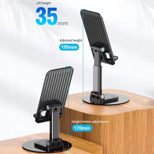 TAZLYN Mobile Stand for Desk Phone Stand for Desk 360°Rotatable & Foldable All Smartphone Tablet Mobile Stand for Compatible Base Multiple adjustments of Height and Angle(Black) - Image 4