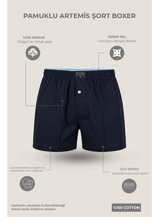 Aytuğ Egyptian Men's Cotton Corner Triangle Relax Fit Boxer with Dot Pattern/Navy.