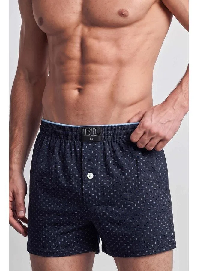 Aytuğ Egyptian Men's Cotton Corner Triangle Relax Fit Boxer with Dot Pattern/Navy.