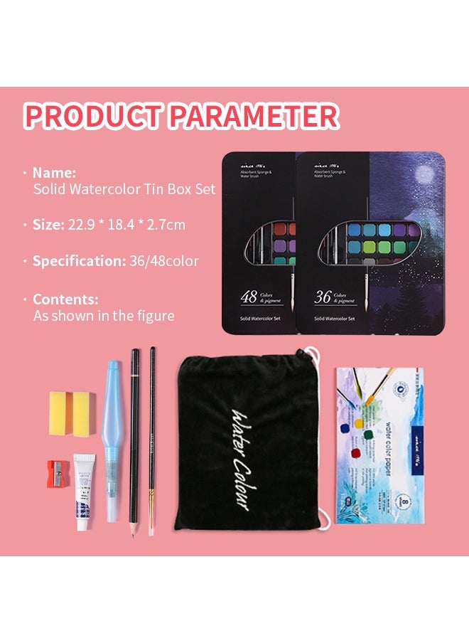 Generic - 36-Color Solid Watercolor, Professional Watercolor Paint Set, Quick Drying and No Smudging, Easy to Color,Suitable for Beginners, Art Lovers, Illustrators - Image 1