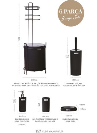 ‎okyanus Home Ocean Home Black Mina Replacement WC Paper Holder and 6 Piece Bathroom Set  - Image 3