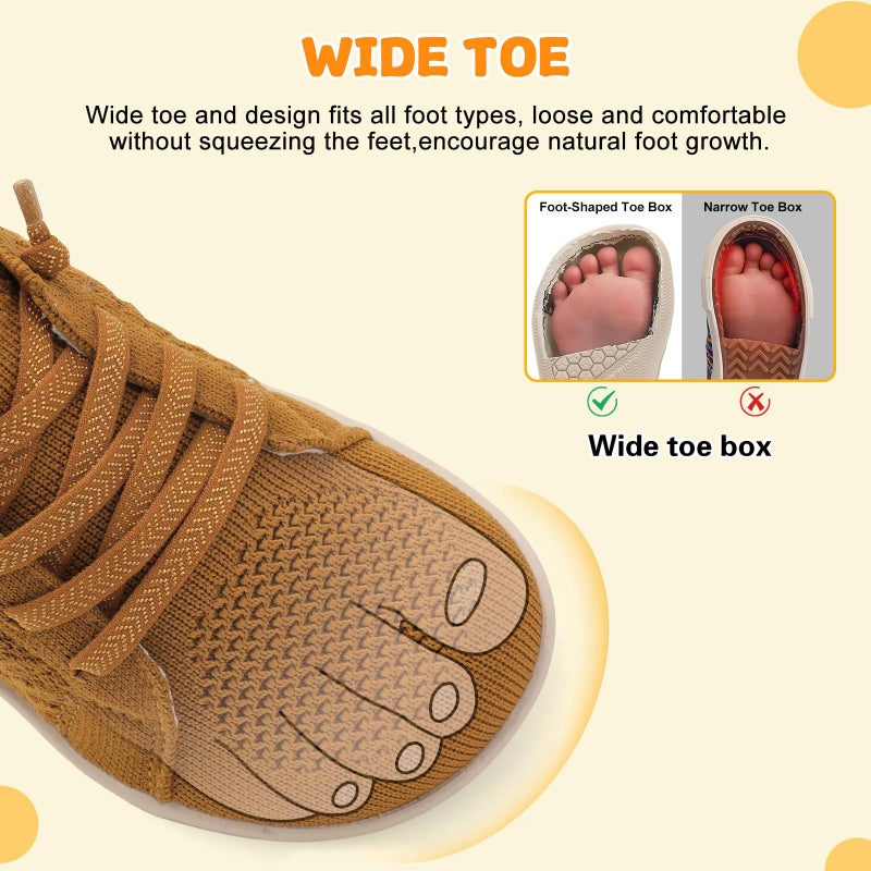 JOINFREE Toddler Boys Girls Barefoot Shoes Kids Wide Sneakers Adjustable Walking Athletic Shoe with Zero Drop Brown Size 9 - Image 3