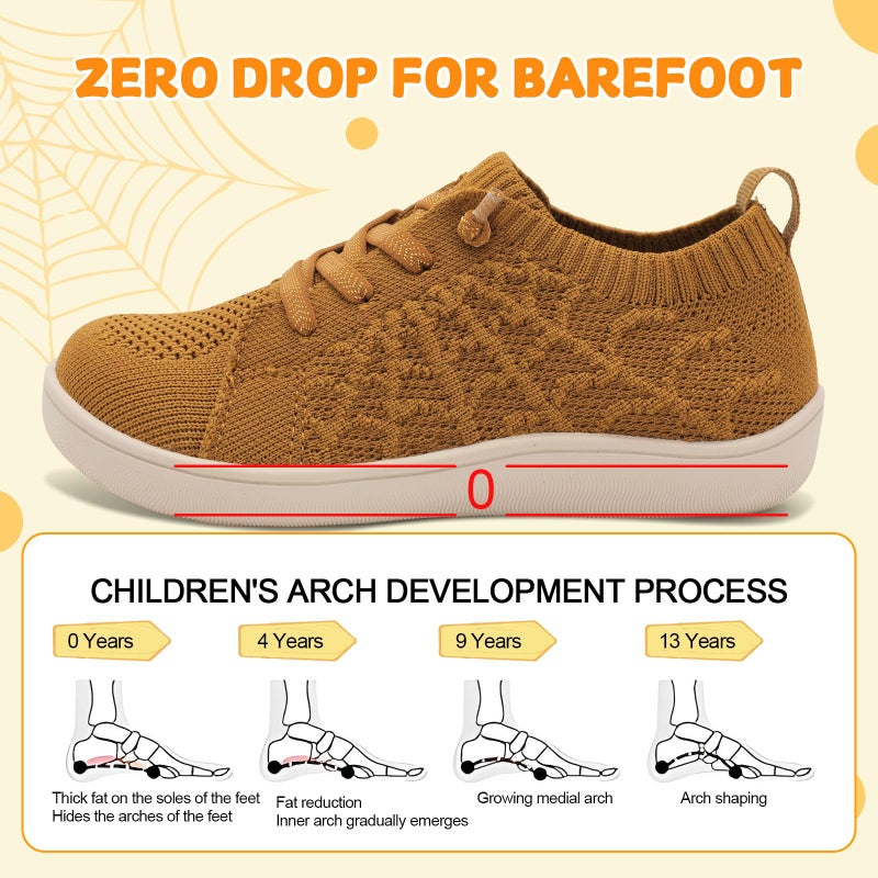 JOINFREE Toddler Boys Girls Barefoot Shoes Kids Wide Sneakers Adjustable Walking Athletic Shoe with Zero Drop Brown Size 9 - Image 4