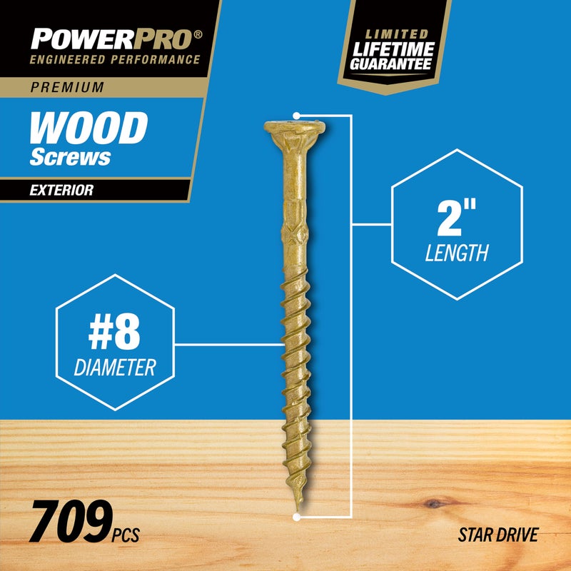 Power Pro Premium Exterior Wood Screws, #8 x 2 Inch All-Purpose Deck Screws for Outdoor Projects, T-25 Star Bit Included, Bronze, 709 Pieces | 48608V4 - Image 5
