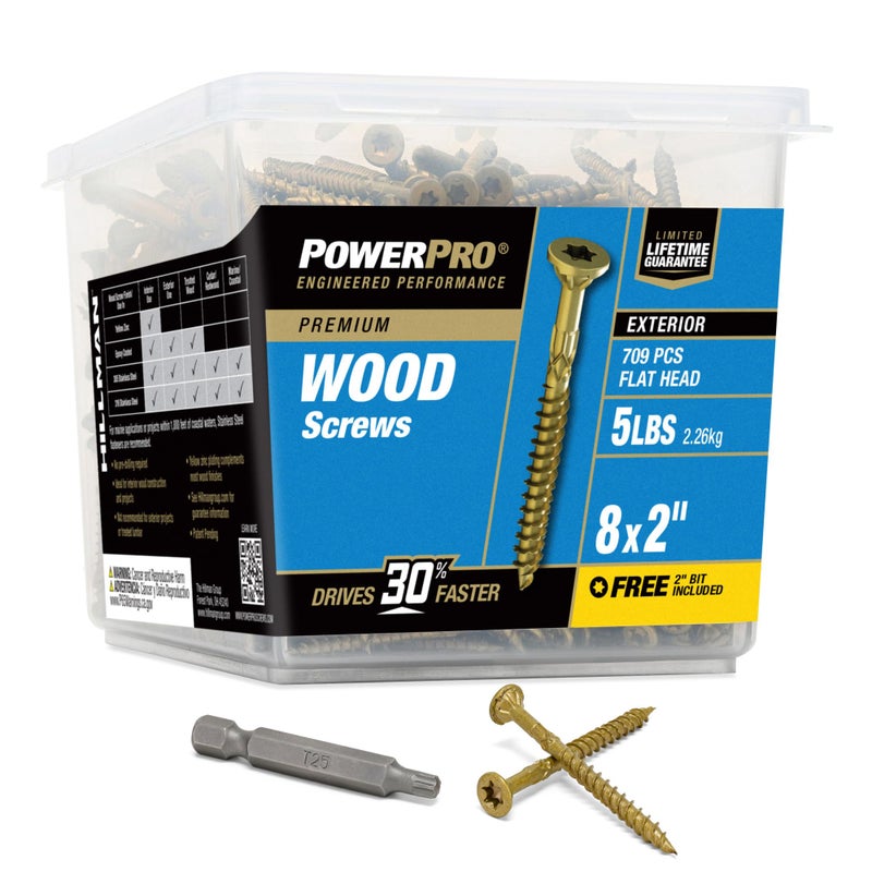 Power Pro Premium Exterior Wood Screws, #8 x 2 Inch All-Purpose Deck Screws for Outdoor Projects, T-25 Star Bit Included, Bronze, 709 Pieces | 48608V4 - Image 1