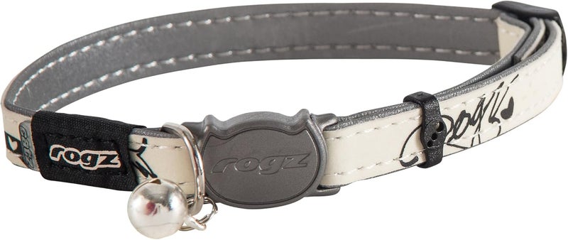 Rogz Glow in the Dark Reflective Cat Collar with Breakaway Clip and Removable Bell, fully adjustable to fit most breeds, Jumping Black Cat Design - Image 1