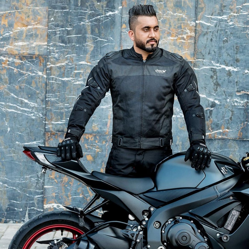 ChoCho Track Mesh Motorcycle Jacket for Men - Summer Motorbike Riding Jacket with Armor Protection (Small, Black) - Image 5
