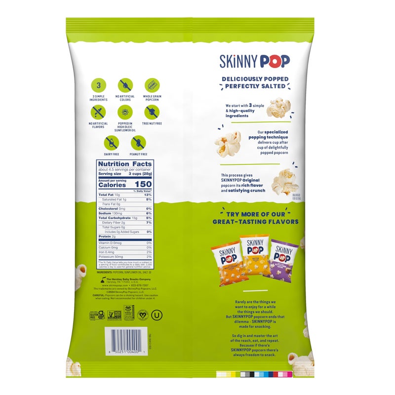 SkinnyPop Popcorn, Original, Whole Grain, Dairy-Free Snack, 4.4oz Bag - Image 5