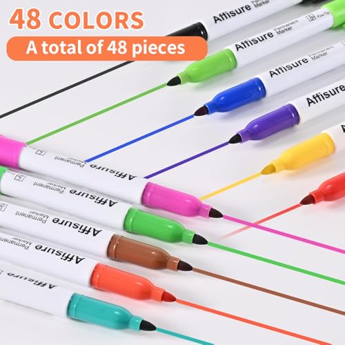 Affisure 48 Colors Permanent Markers Assorted Colors Vibrant Markers Fine PointWorks on Wood Plastic Metal and More for Adults Artist Teacher Kids 48 Pack - Image 3