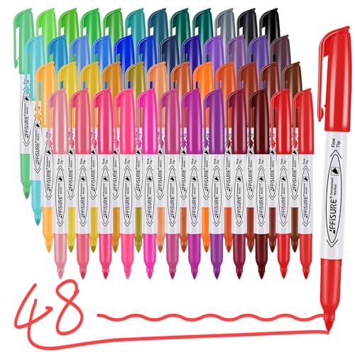 Affisure 48 Colors Permanent Markers Assorted Colors Vibrant Markers Fine PointWorks on Wood Plastic Metal and More for Adults Artist Teacher Kids 48 Pack - Image 1