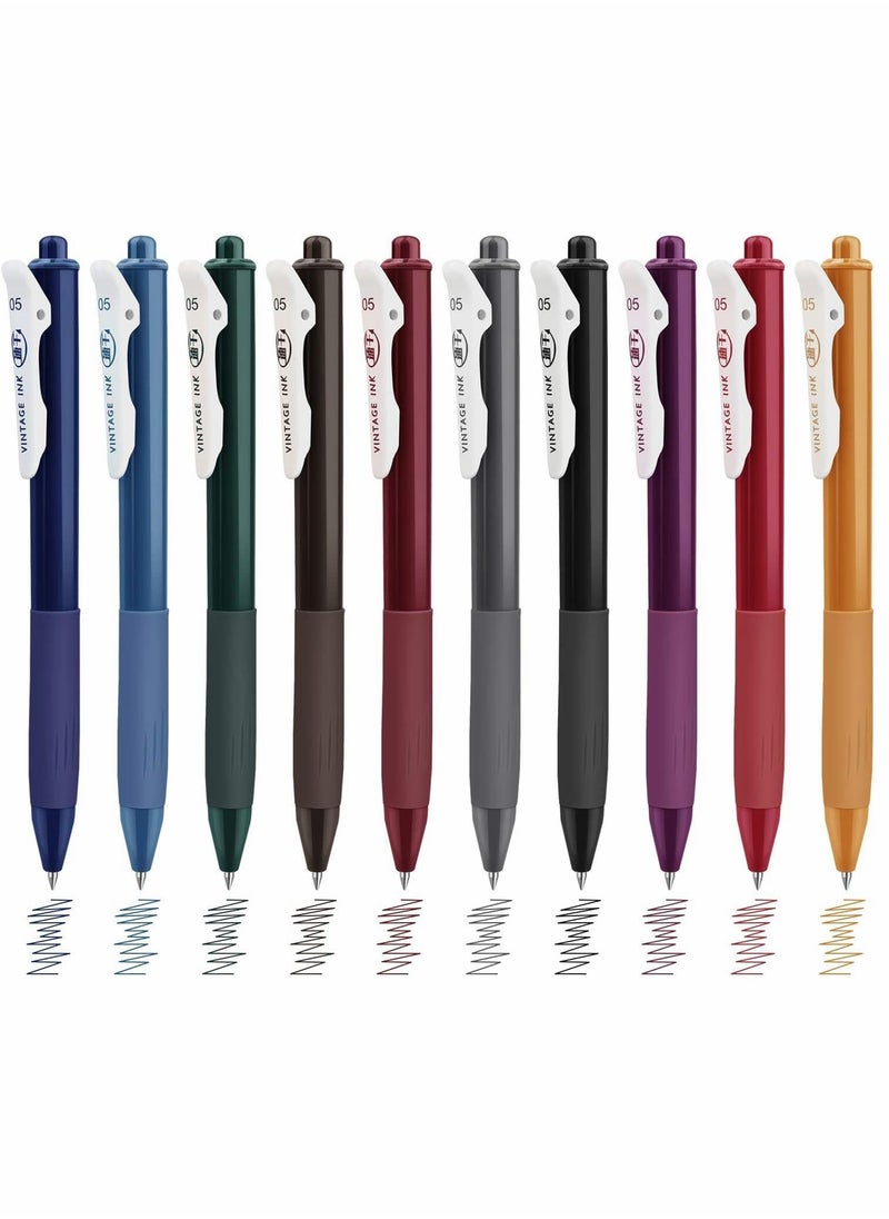 Y&D 0.5 Gel Pen, Multi Color Cute Kawaii Boxed Retractable Pens, Quick Dry Ink Vintage Colors 10 Assorted Smooth Writing Medium Point for School Office Home Take Notes  - Image 1