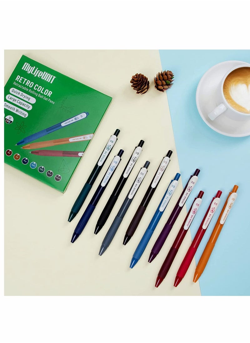 Y&D 0.5 Gel Pen, Multi Color Cute Kawaii Boxed Retractable Pens, Quick Dry Ink Vintage Colors 10 Assorted Smooth Writing Medium Point for School Office Home Take Notes  - Image 4