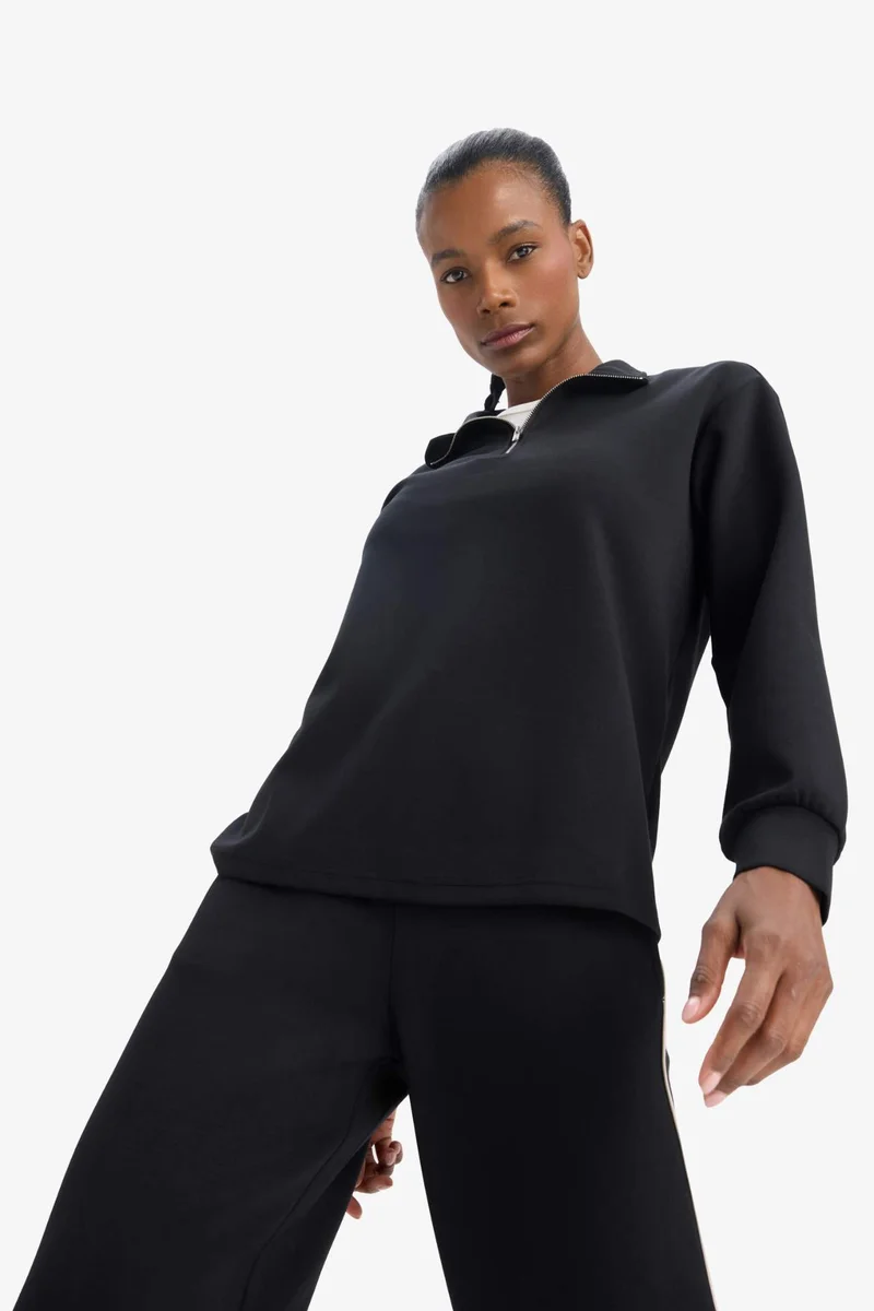 Defacto  DeFactoFit Oversize Fit Half Zipper Stand Collar Modal Sports Sweatshirt for Women | Best Price UAE